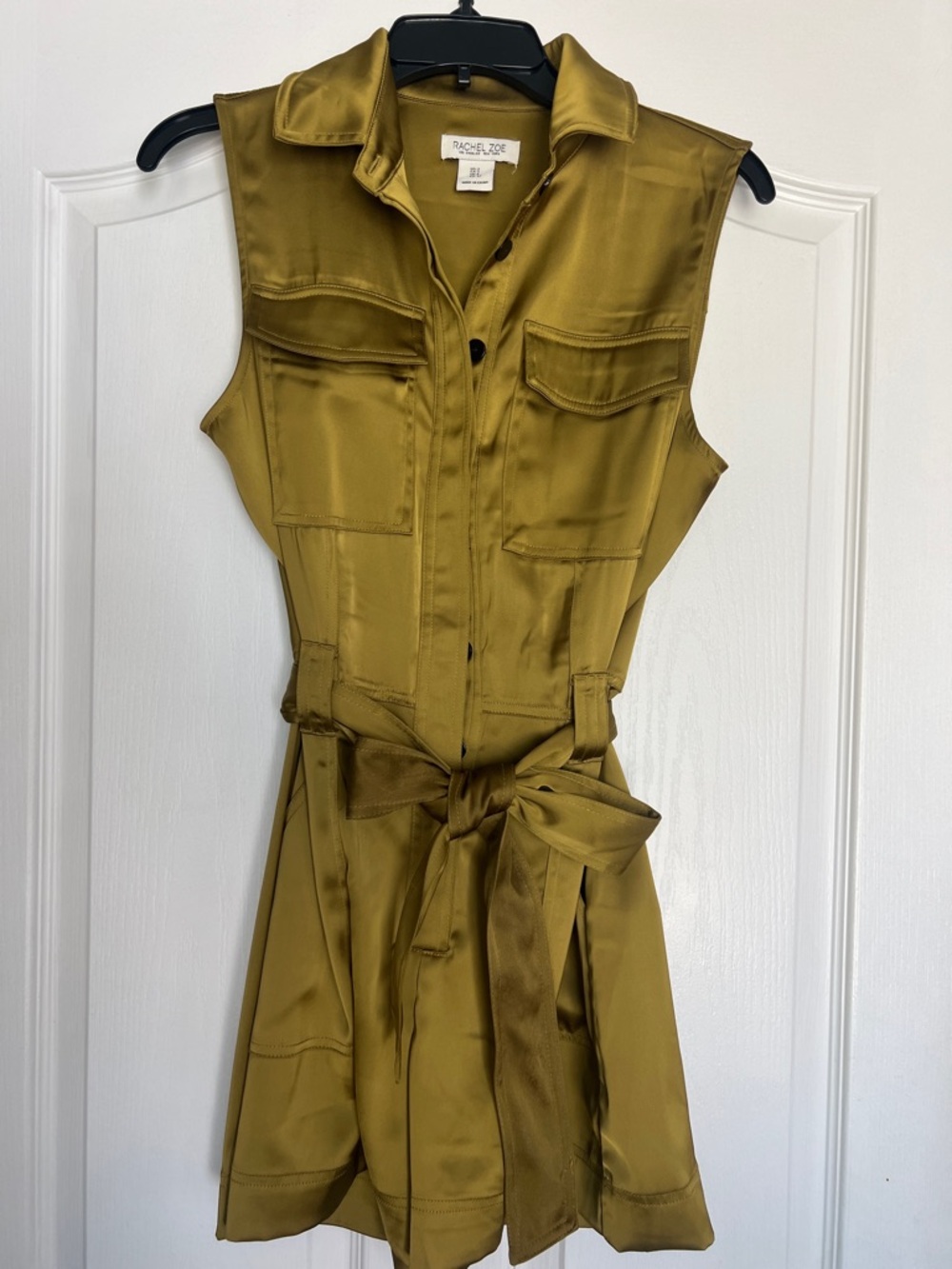 Rachel Zoe Olive Green Sleeveless Shirtdress with Tie Waist
